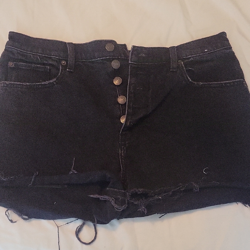 Black Distressed Denim Short